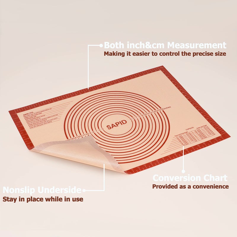 Sapid Extra Thick Silicone Pastry Mat Non-slip with Measurements for Non-stick Silicone Baking Mat Extra Large, Dough Rolling, Pie Crust, Kneading Mats, Countertop, Placement Mats (20" x 28", Red) - Image 3